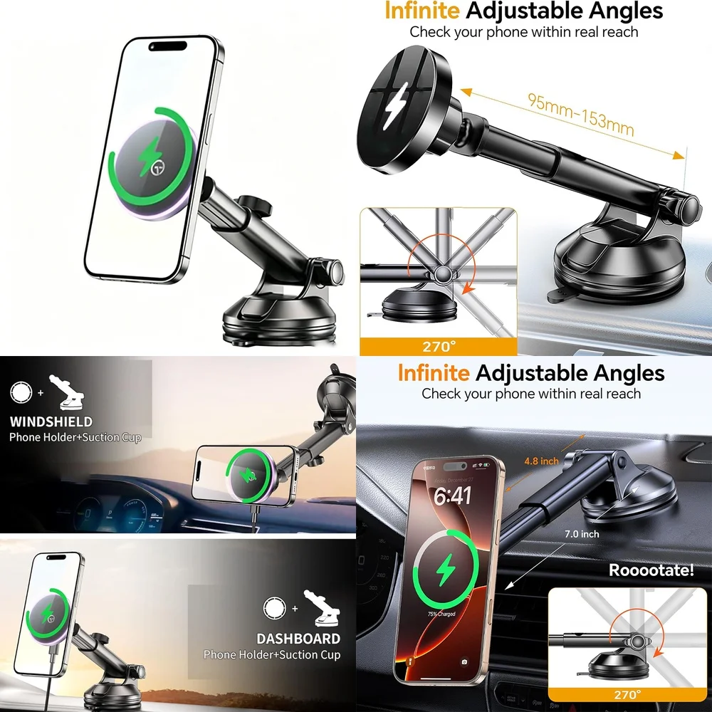 2026 Top Trending Product Consumer Electronics Magnetic Wireless Car Charger Dashboard Car Mount Phone Holder Chargers Adapters