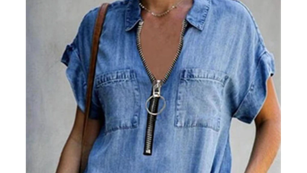 New style pocket solid color denim dress casual dress, multi-functional denim dress day, often casual and fashionable