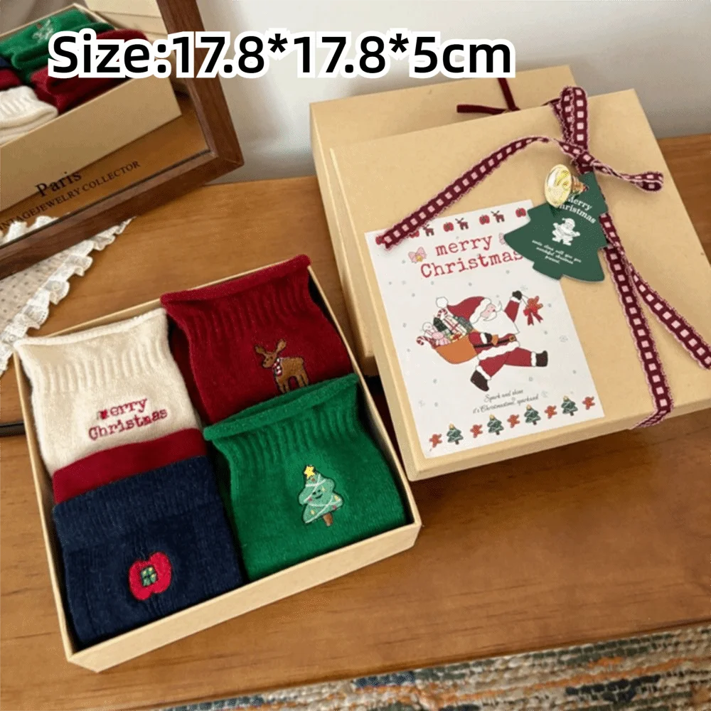 Sepasang/Kotak Kaus Kaki Natal Desain Lucu Hangat Nyaman Setengah Betis Kaus Kaki Musim Dingin Kartun Meriah Hadiah Natal