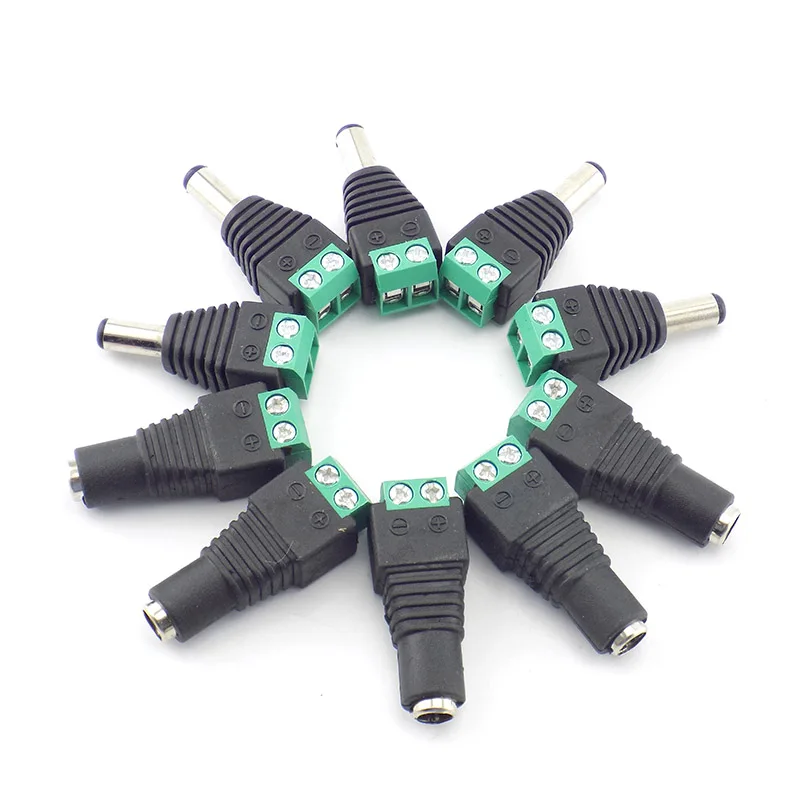 5pcs 5.5mm X 2.1mm Female Male DC Power Plug Adapter For CCTV Cameras Single Color LED Lamp Strip C3