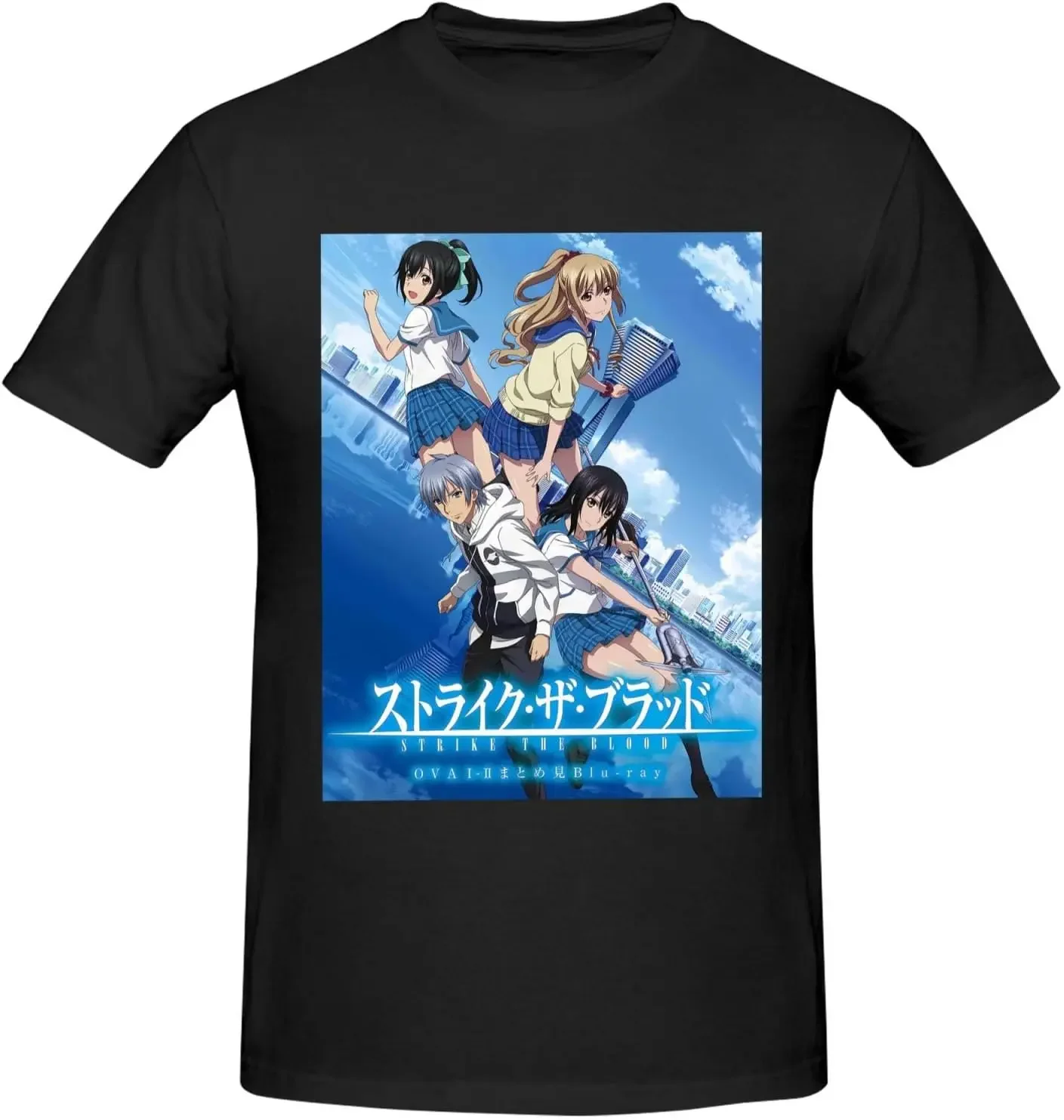 Strike Anime The Blood Shirt Men's Combed Cotton Short Sleeve T-Shirt Fashion Crew Neck Top Black