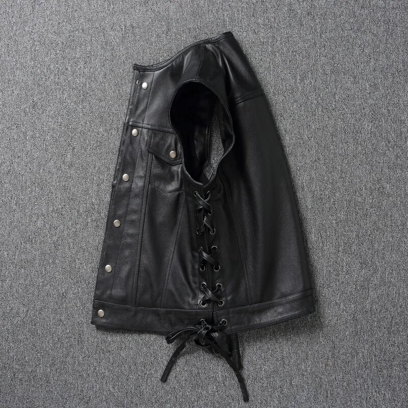 2026 Trendy Men's High Quality Leather Motorcycles Jackets Fashion New Sleeveless Vest Slim Fit Waistcoat Four Seasons Coat view 4