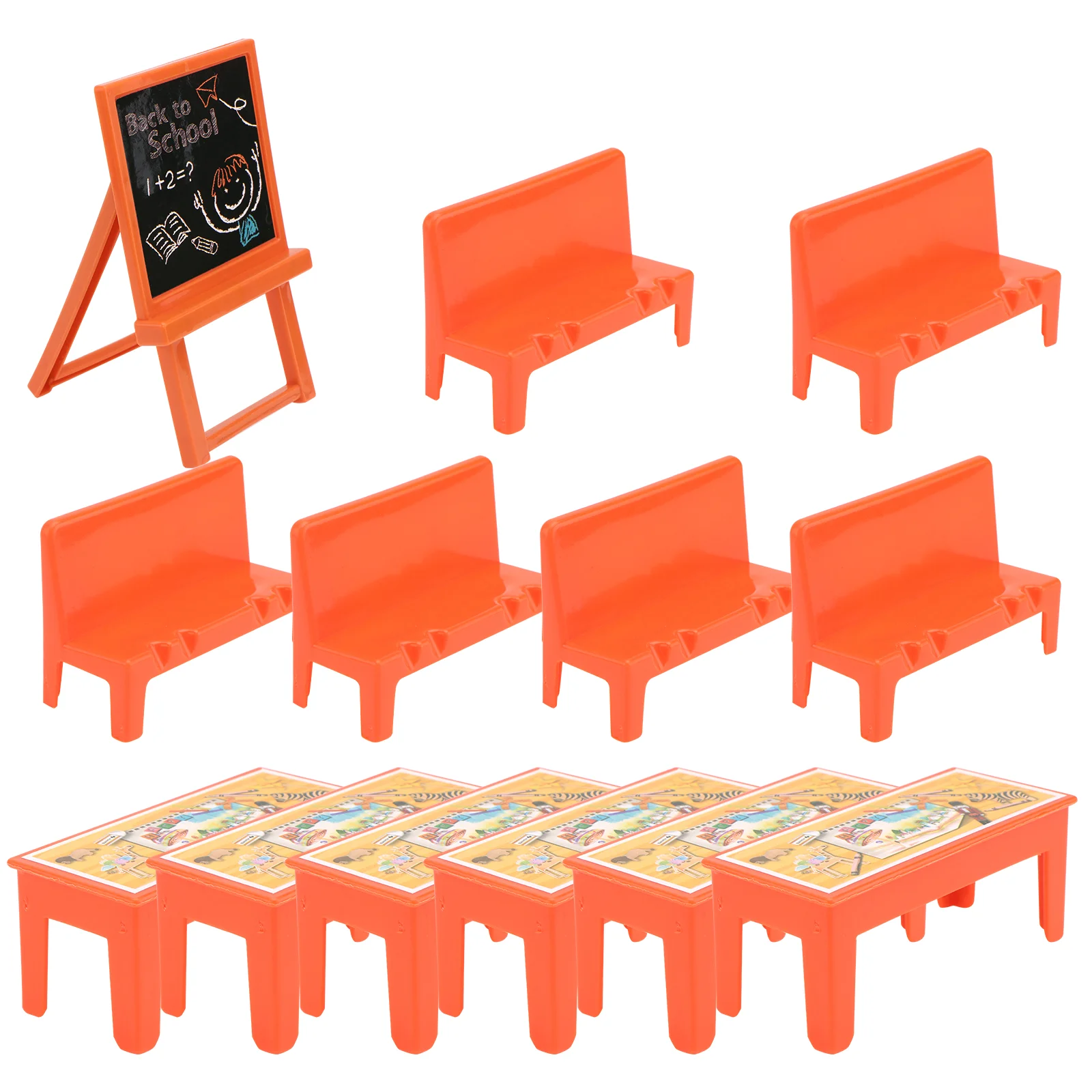 13 Pcs Furniture Yellow Table and Chairs Child Decor Mini Classroom Plastic Desk Scene Adornment