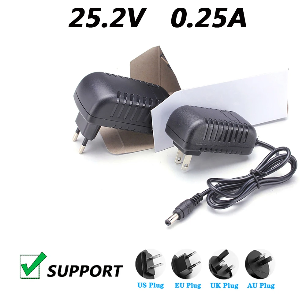 25.2V 0.25A 250ma Adapter Power Supply 25.2V Battery Charger DC 5.5*2.1MM Cable 2m for 18650 Li-ion Lithium Battery