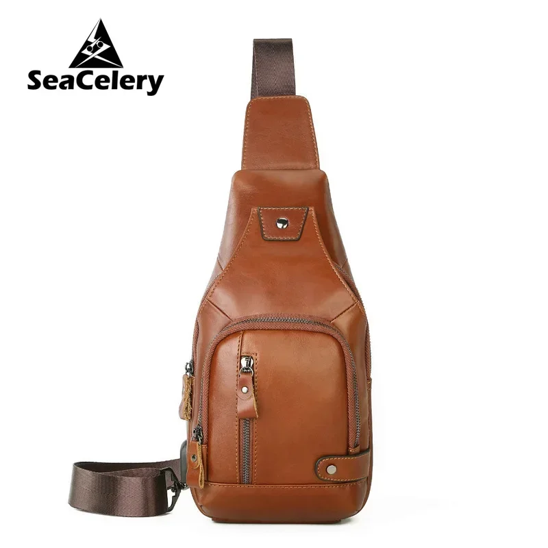 100% Genuine Leather Men's Chest Bag with USB Quality Crossbody Bags 2024 Hot Selling Men's Bags Travel Shoulder Bag Handbag