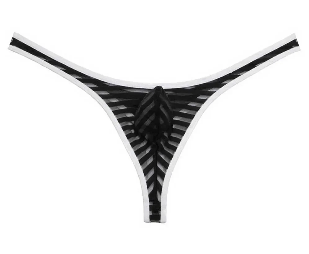 Men's Mesh Striped Thong Yarn Bikini Thong Pouch T-Back G-String jockstrap gay men thong jockstrap g string jock strap underwear