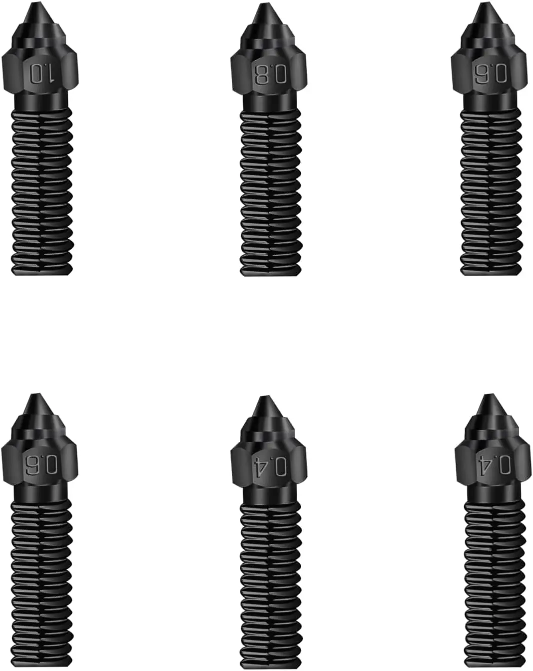 Sovol-Steel High Flow Nozzles, SV06 Plus Hardened Tool, 0.4mm, 0.6mm, 0.8mm, 1mm, 6 peças