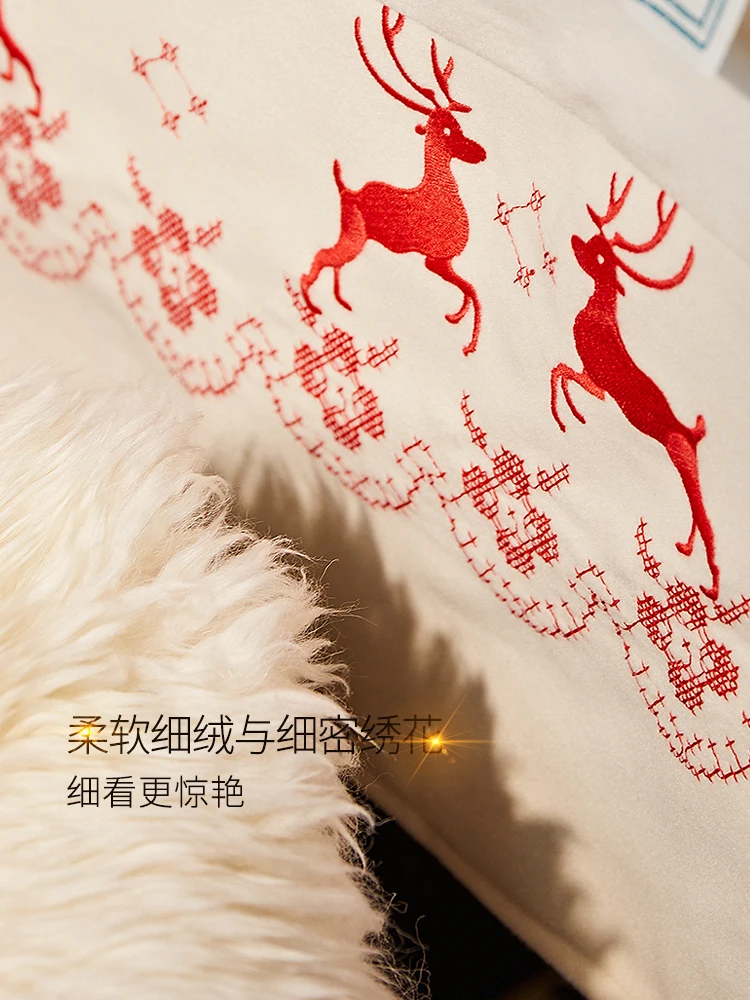 Snow night deer bell tablecloth embroidered high-end luxury ins decoration coffee table TV cabinet cover cloth table runner