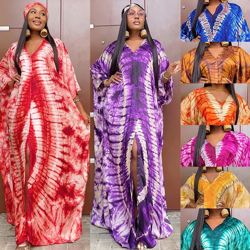 

African Middle East Ethnic Style Retro Long Gown Printed Large Swing with Headscarf Dress