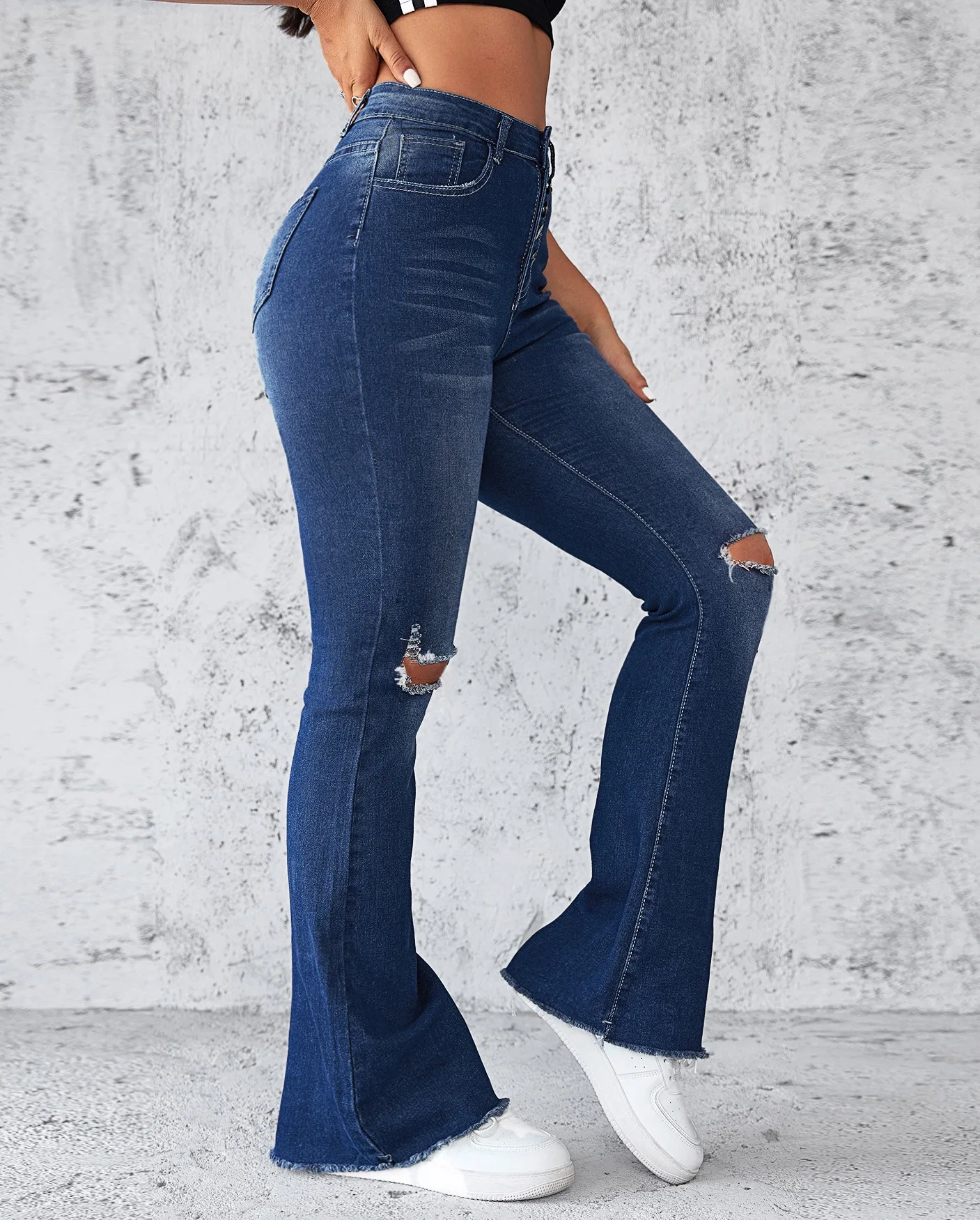 Calça jeans reta longa feminina, jeans de festa para meninas, calça azul retrô casual, moda inverno, buraco, Y2K