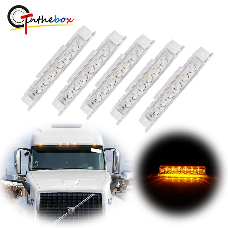 5pcs Car LED Front Raised Cab Roof Top Clearance Marker Lights Running Light For Volvo 2004 VN/2003-2020 VNL Truck