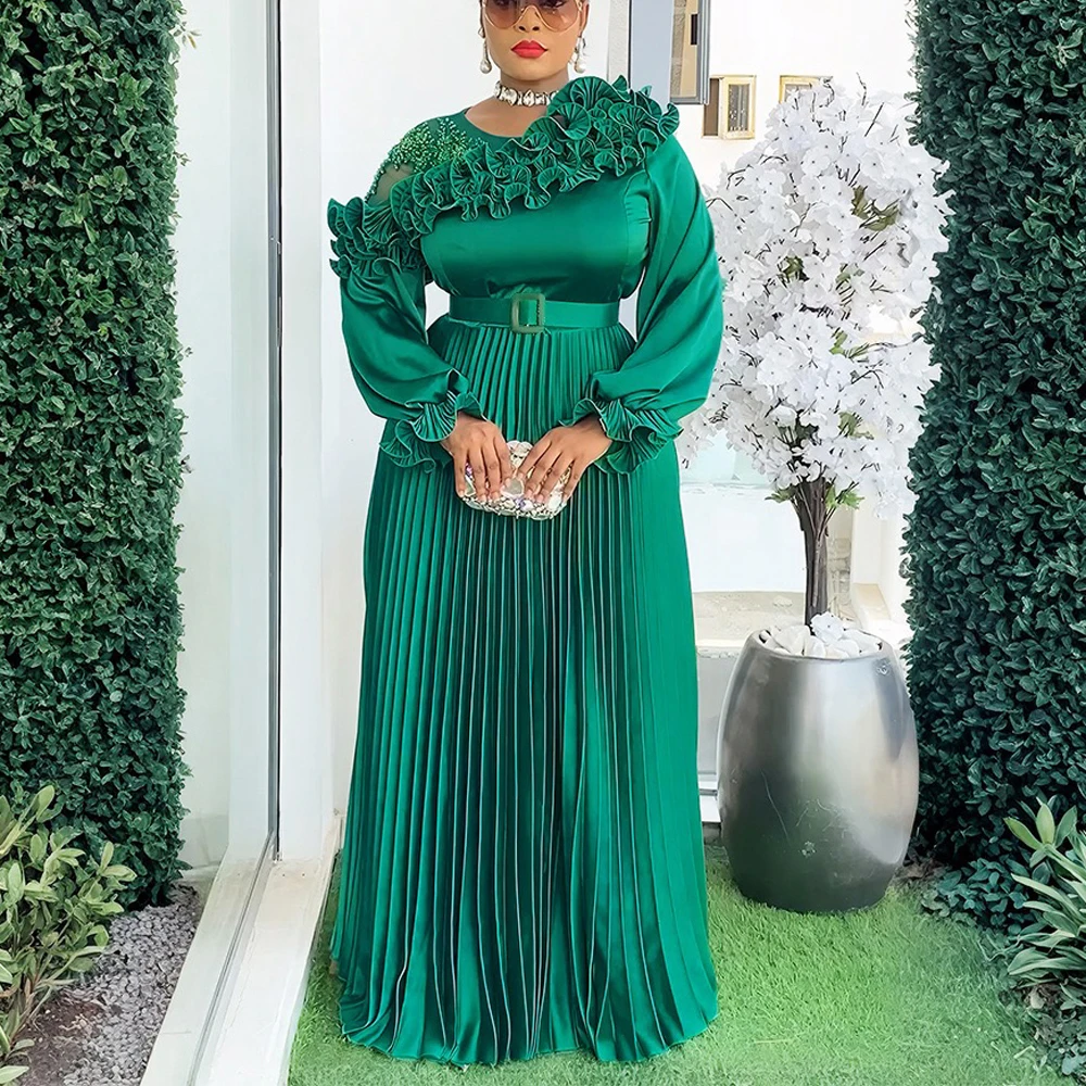 

Elegant African Dresses Plus Size For Woman 2025 New Ruffles Pleated Dashiki Ankara Turkey Luxury Party Wedding Dress Maxi Gowns