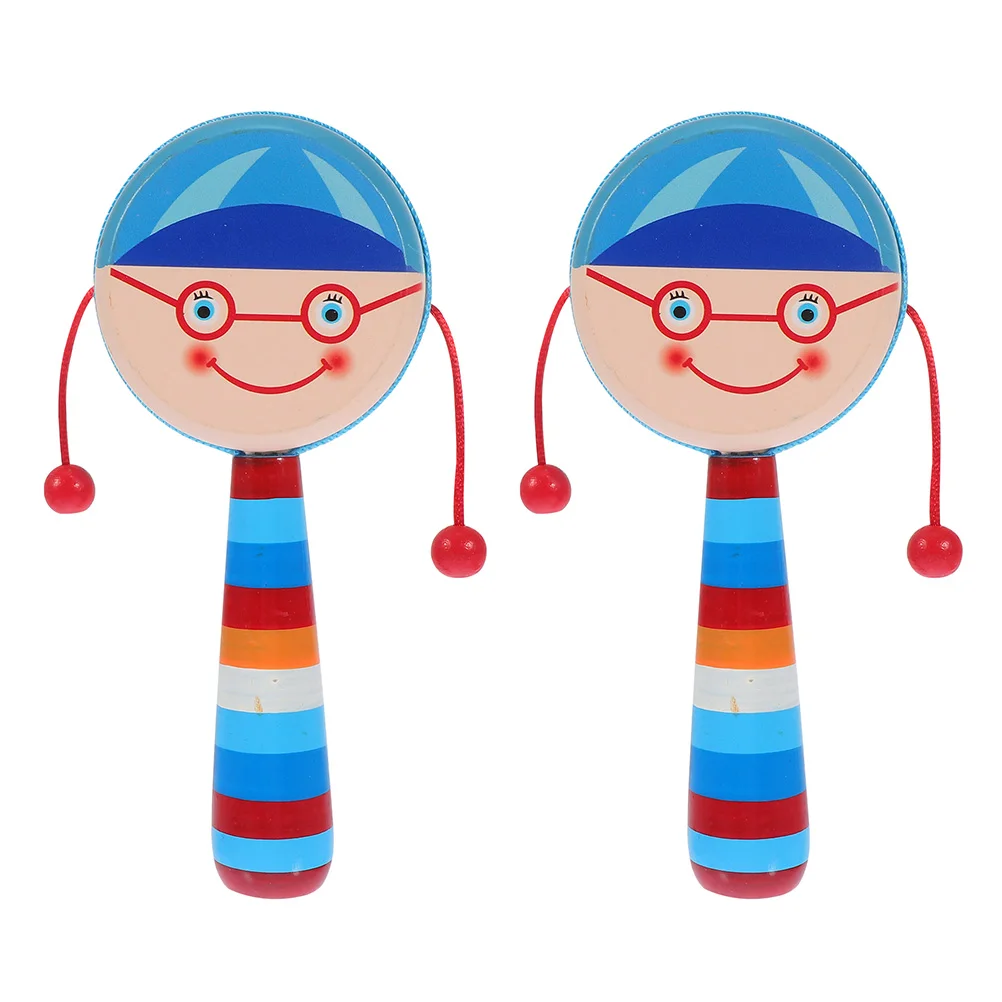 2 ชิ้นเด็กไม้ H มือถือดนตรีการ์ตูนออกแบบเขย่าพื้นผิวเรียบสีฟ้าสี held Sensory การฝึกอบรม