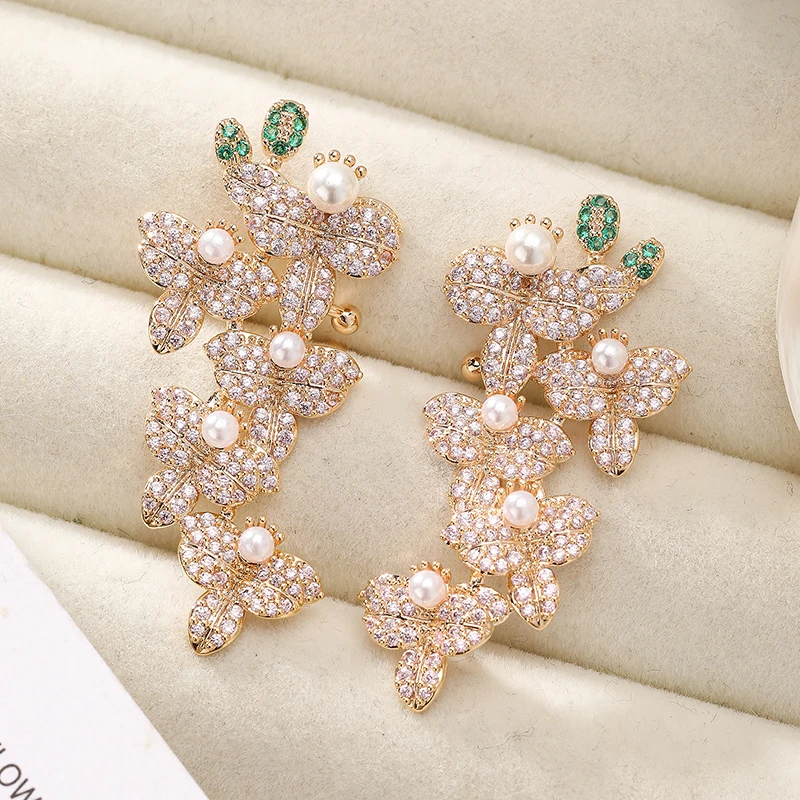 

SENYU красивые розовые серьги-манжеты с цирконием и цветком для женщин, модные вечерние украшения, изысканные серьги-манжеты для невесты, свадебные серьги