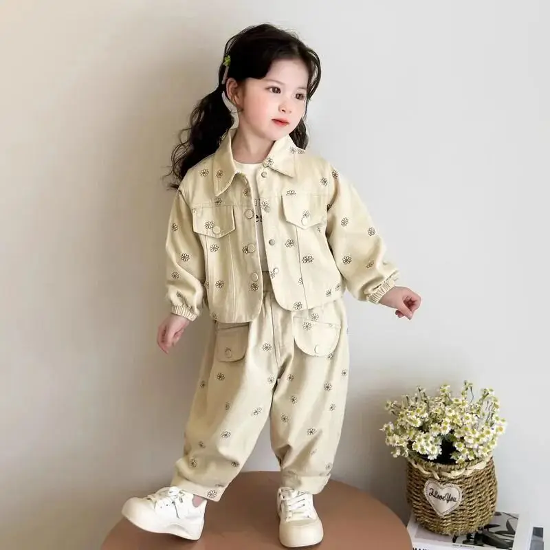 

0-7Y Girl's Spring jacket Suit New Children's Foreign-style Korean Sports Sweatpants Girls Casual Cute Spring Clothing 80-140CM