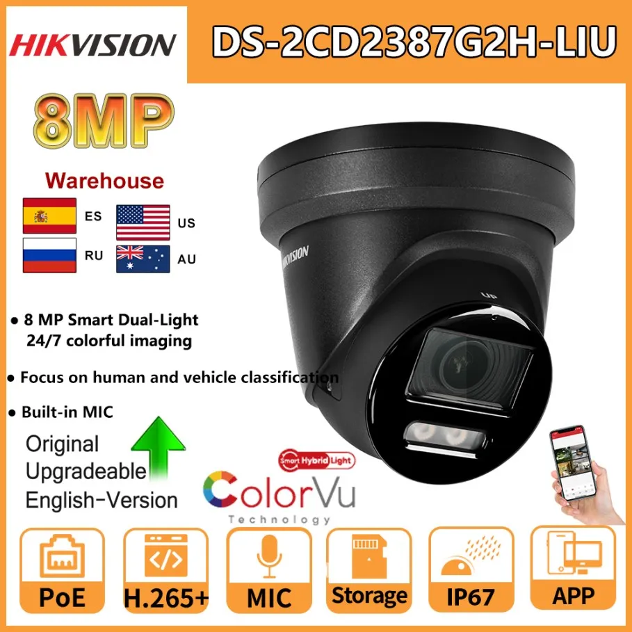 Hikvision 8MP IP Camera DS-2CD2387G2H-LIU 4K Smart Hybrid Light With ColorVu Built-in Mic Dual-Light Fixed Turret Network Camera