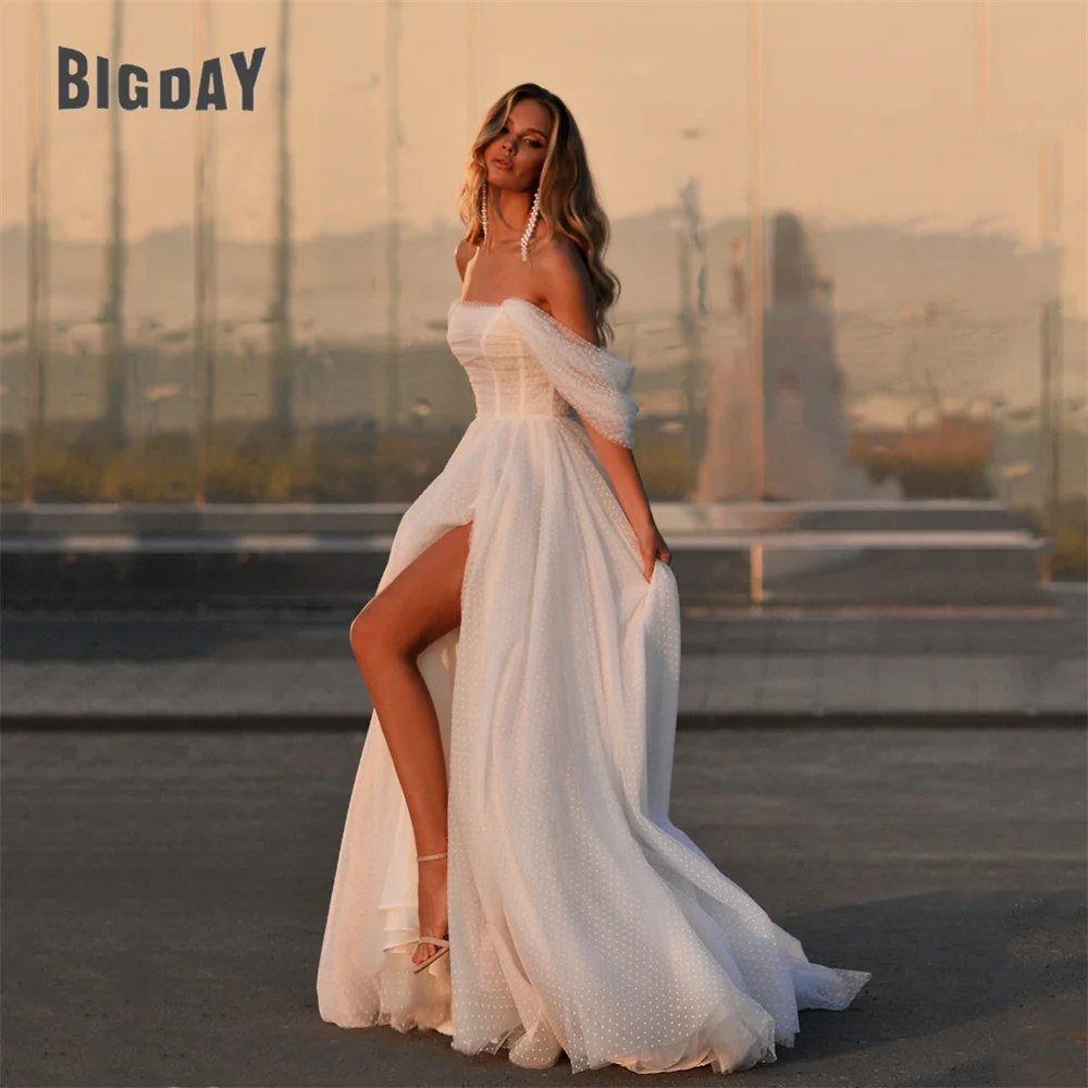 

Classic A-Line Off The Shoulder Wedding Dresses Off The Shoulder Open Back Pleat Split Bridal Gowns Vestidos De Noiva Customized