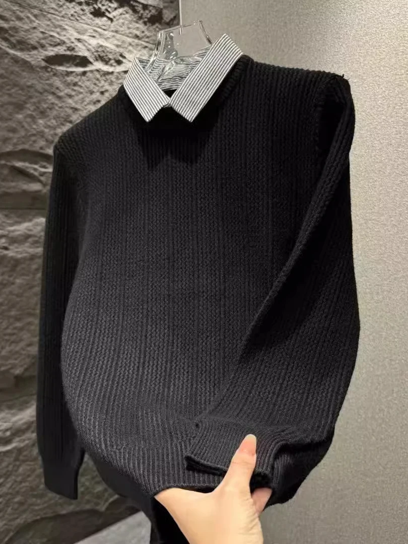 

Мужской вязаный свитер свободного кроя с воротником-стойкой, большой размер, 300 пу, в американском ретро-стиле, длинный рукав, зимний базовый слой, топ