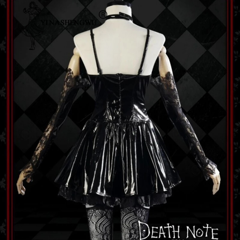 Misa-Death Note Cosplay para Mulheres, Roupas Anime, Vestido Sexy, Peruca Preta, Meias de Renda, Uniforme Halloween, Colar Cruz, Roupa