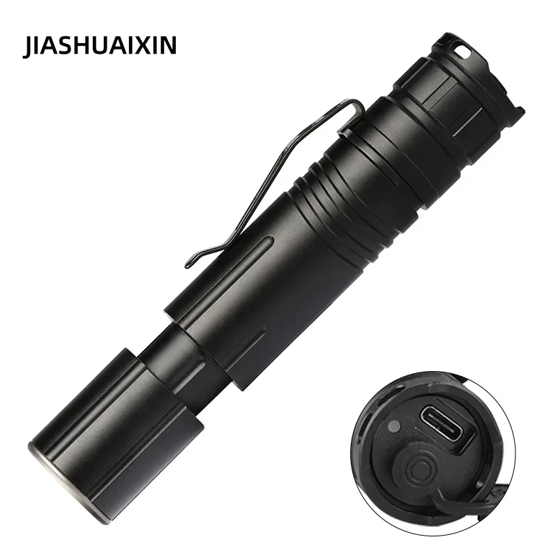 JIASHUAIXIN Novo XHP50 Zoom Tipo-C Carregamento Compacto e Leve Caneta Clipe Luz Forte M09 Lanterna Tática