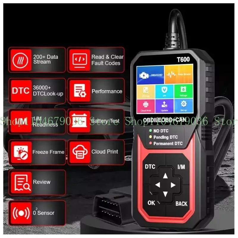 652F Professional Car Diagnostic Scanners with Cloud Print Support & Oxygen Sensors Testing Easy to Carry for OBD2 Vehicles