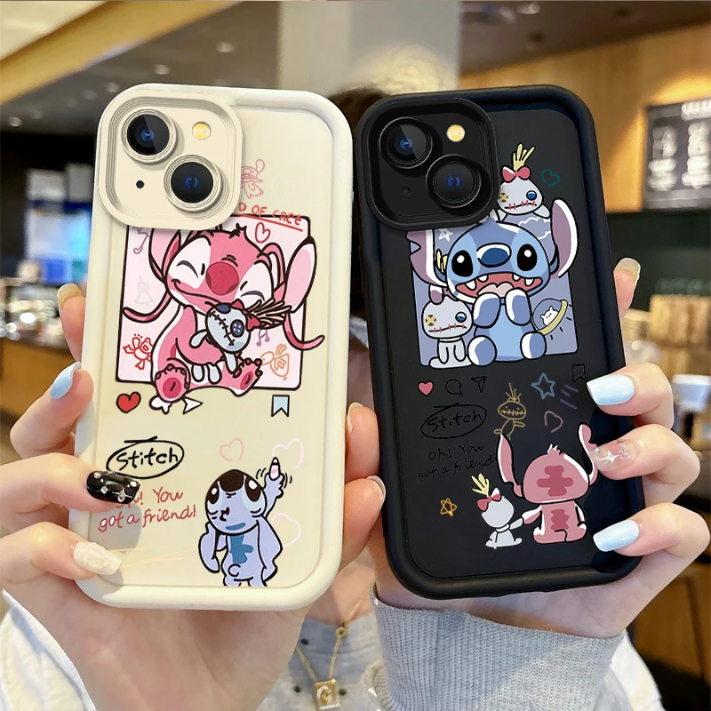 Disney Stitch Couple Cartoon Phone Case for iPhone 16 15 14 13 12 11 Pro Max 16 15 14 8 7 Plus X XS Max 8 7 TPU Shockproof Cover