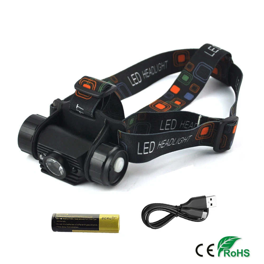 

Motion Sensor LED Mini Headlamp Powerful Type-C Rechargeable Headlight Waterproof Head Torch Fishing Hunting Lantern