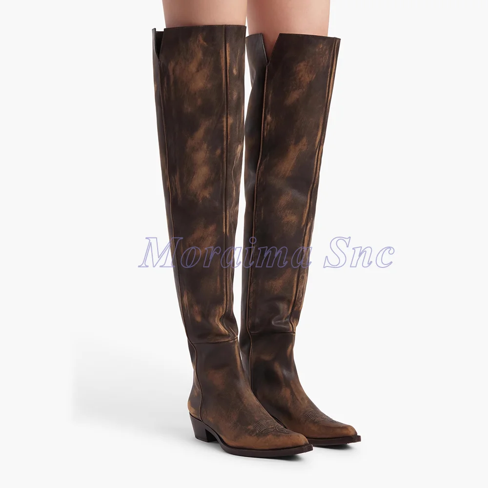 فرشاة قبالة أشار تو فوق الركبة أحذية طويلة كتلة صندل بكعب مكتنز الانزلاق على الرجعية النساء طويلة الفخذ أحذية عالية الخريف الشتاء 2026 #3