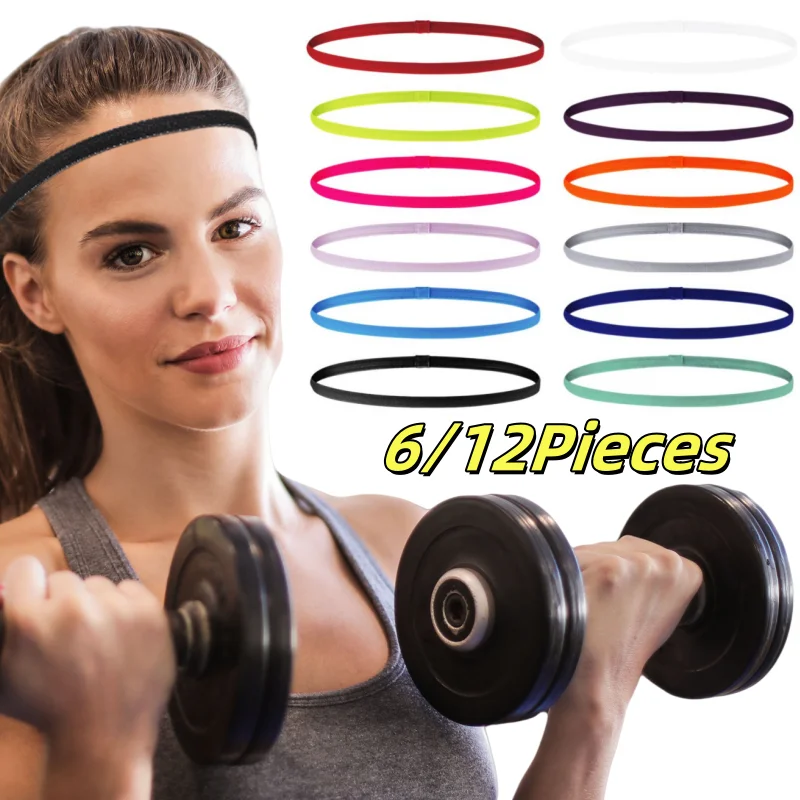 6/12 Stück rutschfestes elastisches Sport-Stirnband, Bonbonfarben, dehnbares Haarband, Sport-Yoga-Lauf-Stirnband für Frauen und Mädchen