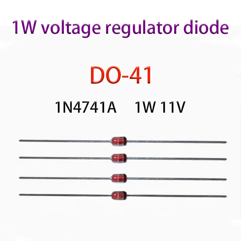 ไดโอดควบคุมแรงดันไฟฟ้า 1N4741A 1W 11V แทรกโดยตรงลงใน DO-41 แรงดันไฟฟ้าแก้วหลอด 100PCS