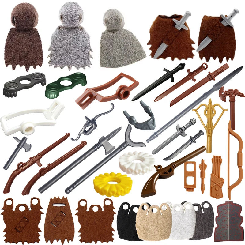 Blocs de construction médiévaux MOC, figurines de soldats, accessoires d'armes, lance, arc, arbalète, épée, hache, mini briques, jouets, cadeaux A41