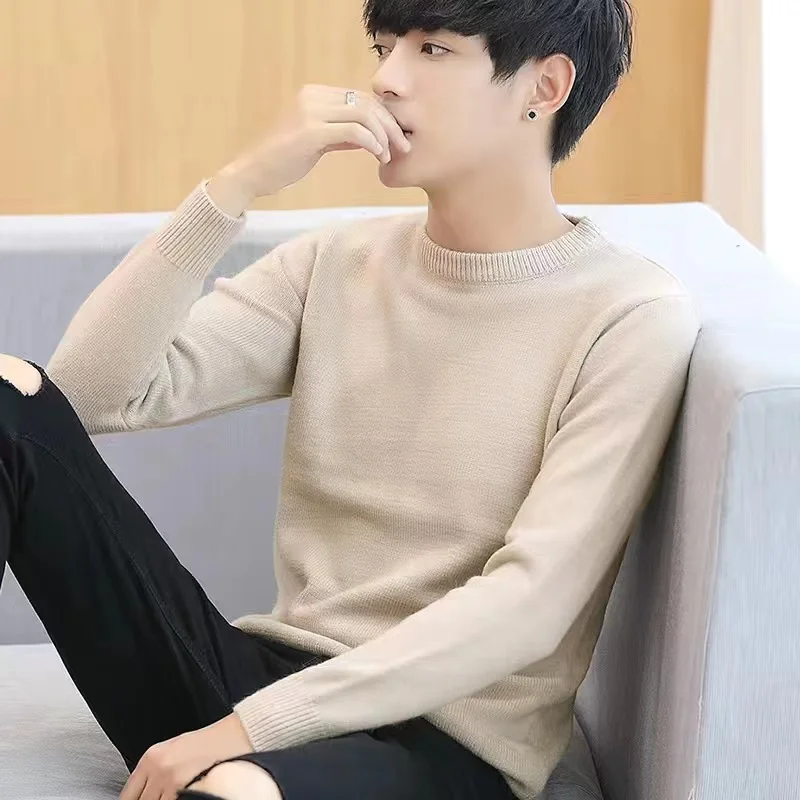 

High-End Men's Knitted Sweater round Ne Base Layer irt Korean Sle Warmth-Filled Long Sve Top for Autumn And Winter