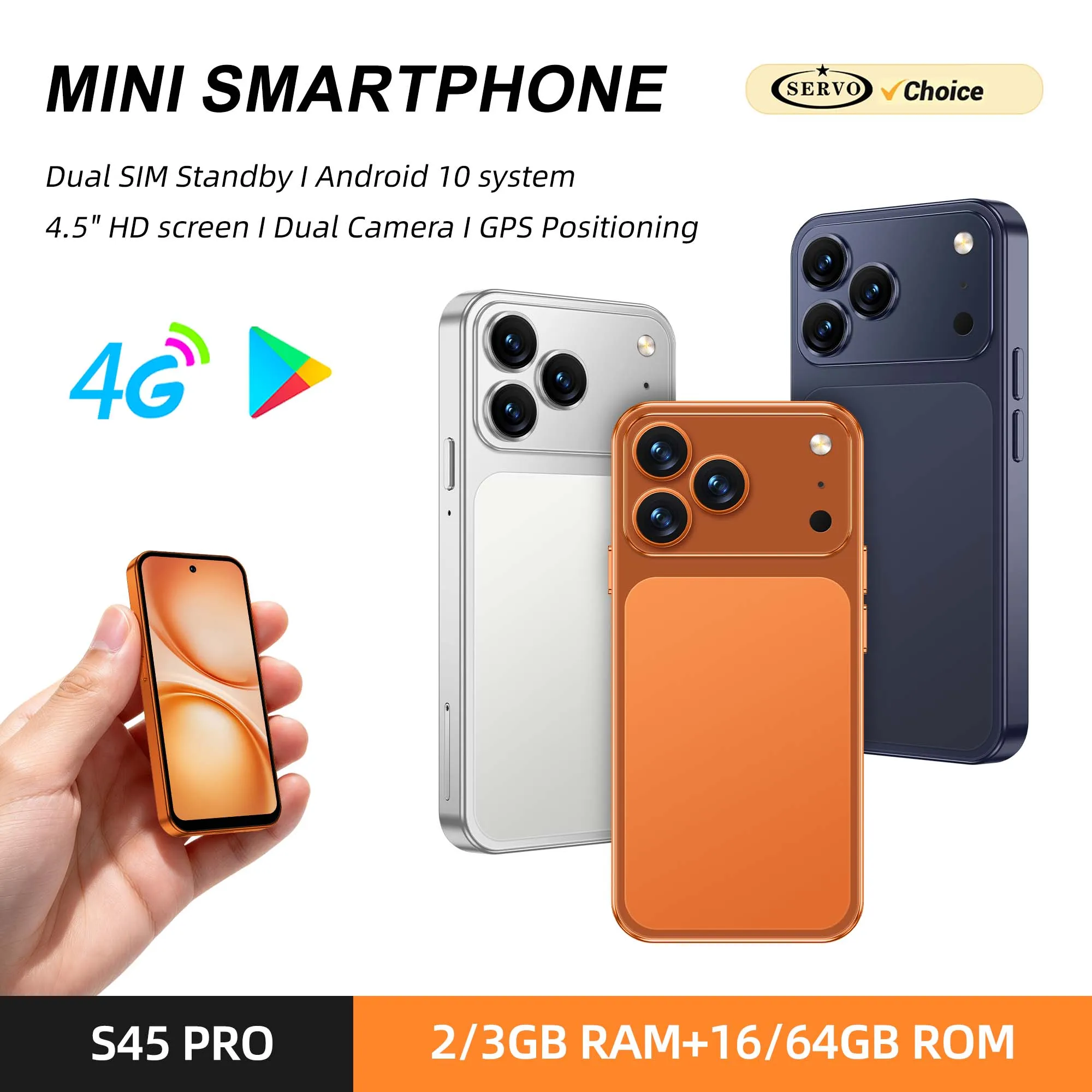 SERVO Mini 4G Smartphone 4.5" HD Android 10 Dual SIM Standby Face Unlock 2GB+16GB 3GB+64GB WiFi GPS Pocket Backup Mobile Phone