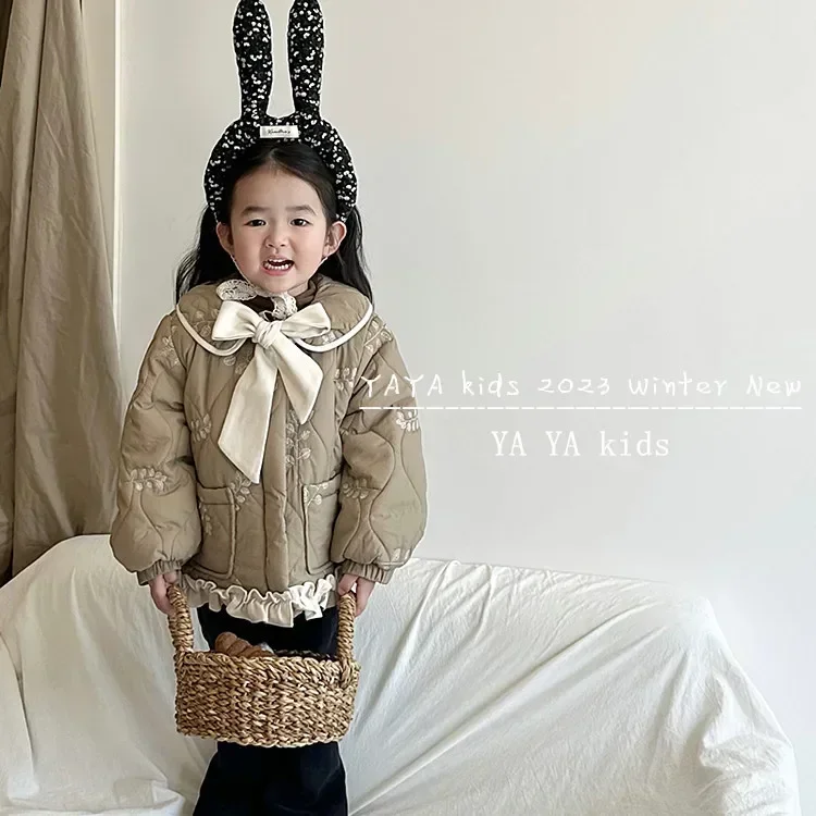 Girls Coat 2023 Winter Cotton-padded Coat Children Quilted Wood Ear Edge Short High-grade Cotton-padded Jacket Girl Winter Coat