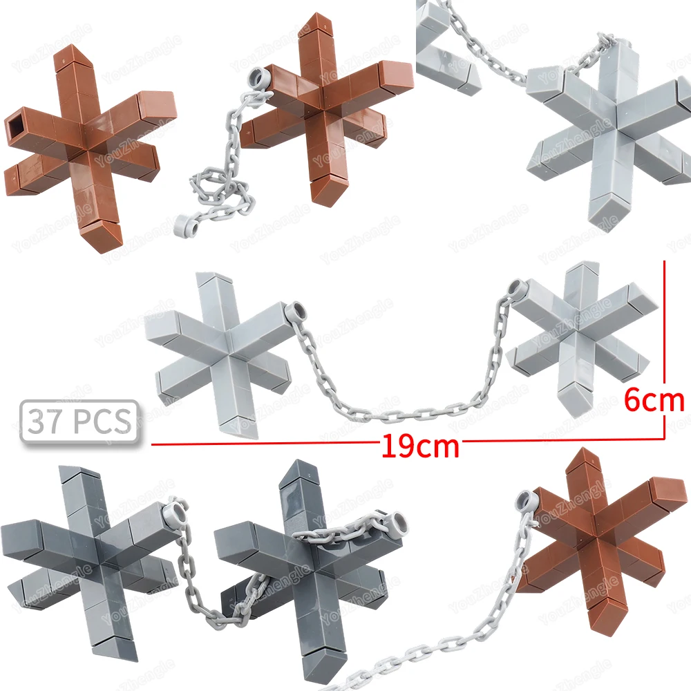 Chain Anti-tank Hedgehog Building Block Assembly MOC WW2 Figures Weapons Obstacles Bulwark Defense Armor Scene Model Gifts Toys