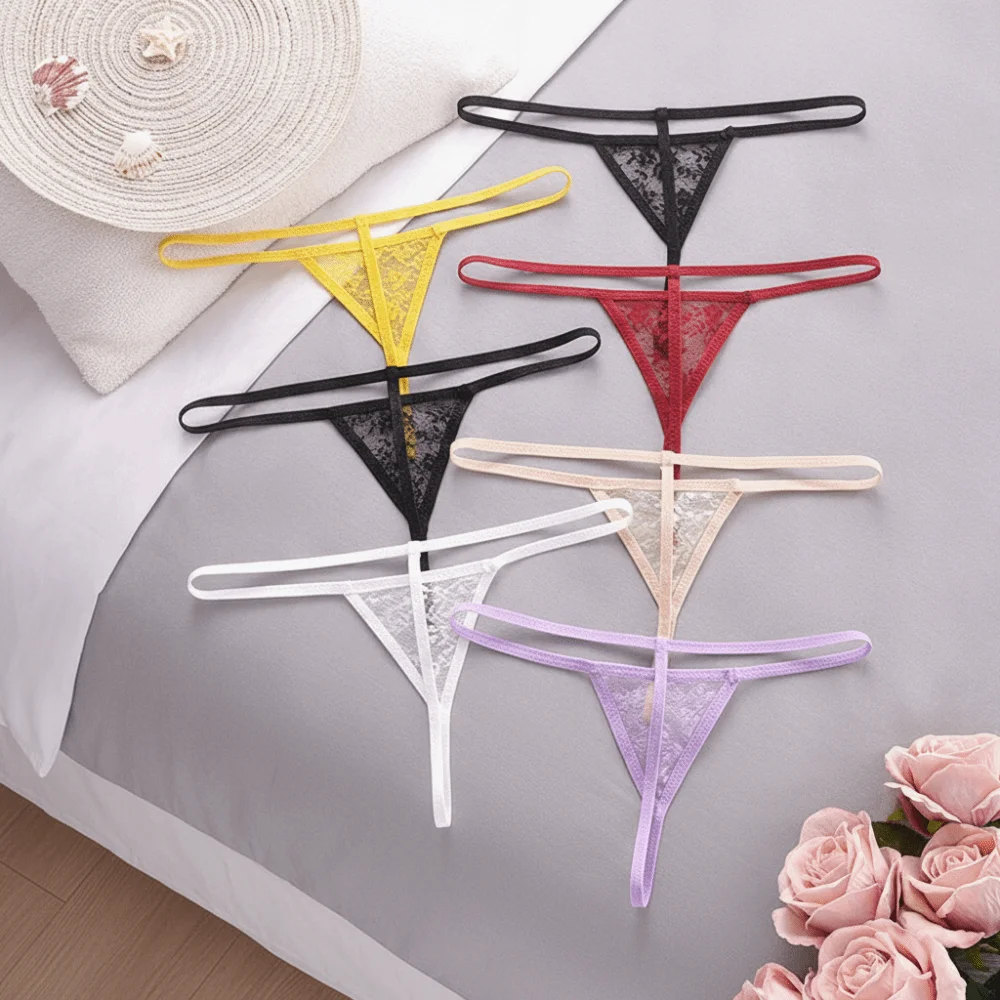 Flower Mesh Women Lace Transparent Thongs Floral Seamless Lace T-back Briefs Underwear Low Waist Sheer T Panties Everyday Wear