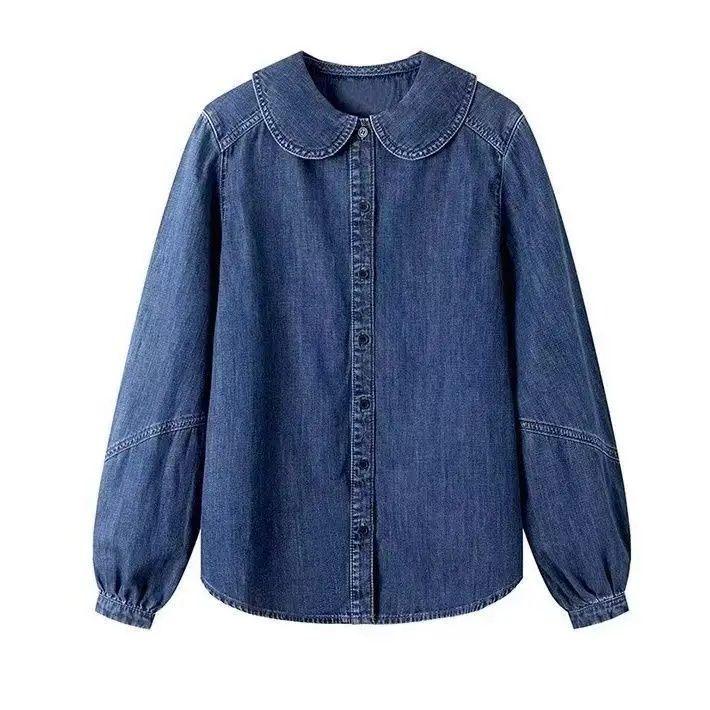 

plus Size Women's Denim irt Spring Autumn New Sle Youthful Doll Collar Jaet Casual Comfortable Breathable for Ladies