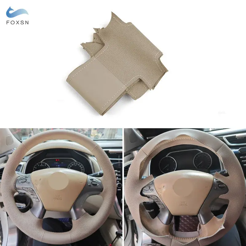 Funda de Volante de Cuero Perforado Beige para Nissan Pathfinder 2013-2019 Murano Infiniti JX35 M35 M25 M56 Q70 QX60