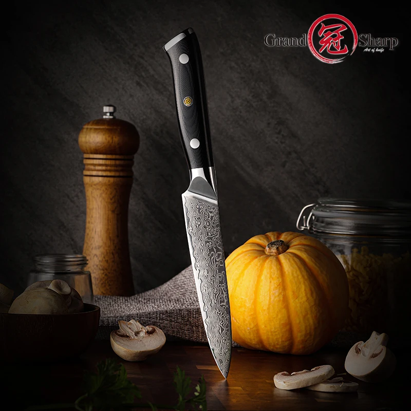 Grandsharp 125mm 5 Inch Utility Knife 67 layers AUS-10 Damascus Stainless Steel Cooking Tools kitchen knives G10 Handle with Box