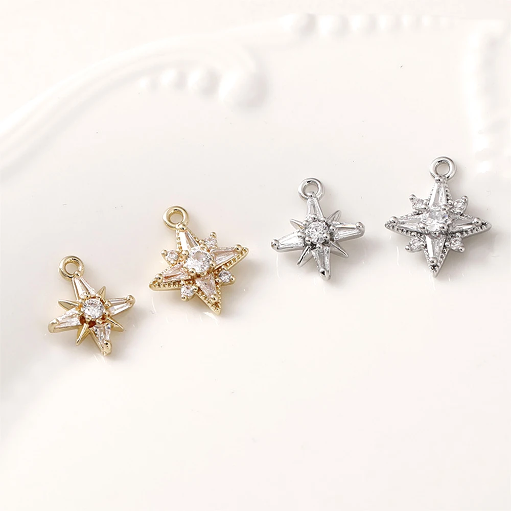 

5 шт. медное покрытие с 14-каратным золотом, инкрустированным цирконом, кулон со звездой, сделай сам, изготовление ювелирных изделий, ожерелье, браслет, аксессуары для одежды