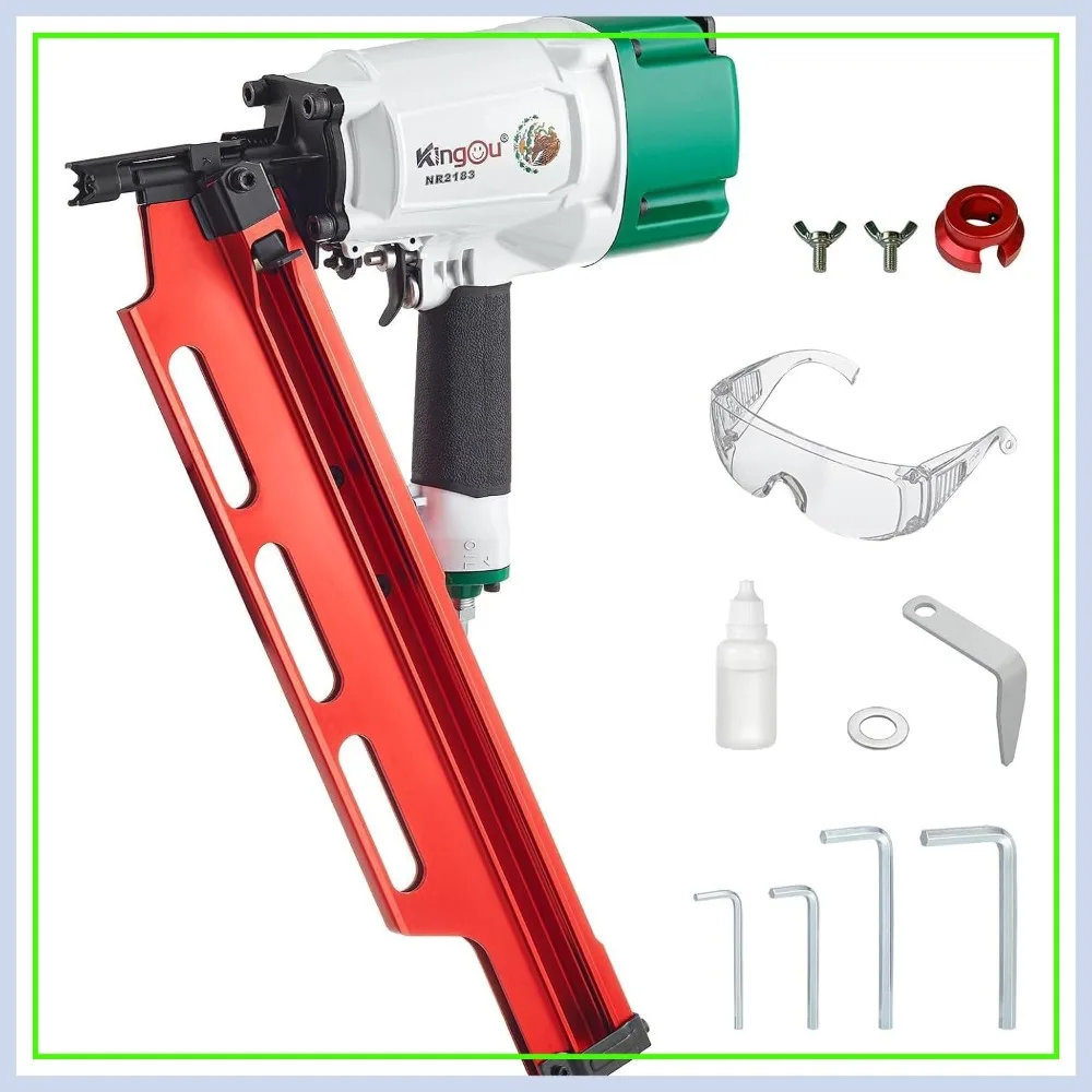

21 Degree Aluminum Magazine Framing Nail Gun,2-3-1/4 In Plastic Collated Full Head Nails,Pneumatic Framing Nailer