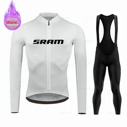 Sram Team Pro Winter Cycling Set, Thermal Fleece Bicycle Clothing, Long Sleeve Jersey, Road Bike Clothes, MTB Uniform