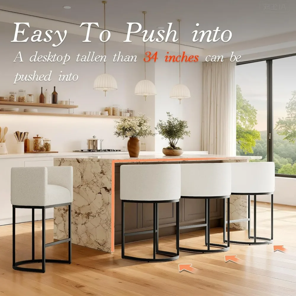 Fabric-Covered Counter Height Bar Stools Set, 26 Backrest Chairs for Kitchen Island