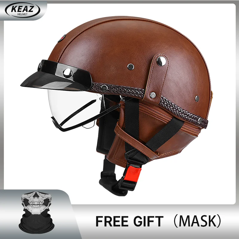 

DOT Certified Built-in Lens Retro Electric Motorcycle Half Helmet Four Seasons Universal Ear Protection Lining Removable Helmets