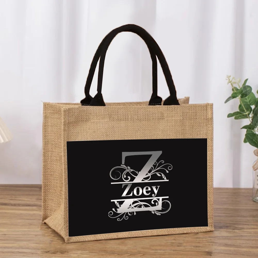 Personalized Customization Name Women's Shopping Bag Fashion Linen Handbag Grocery Storage Bag Customized Product