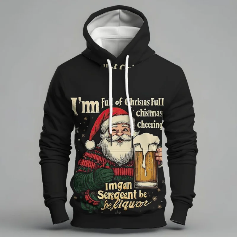 

Vintage Santa Claus And Beer Print Men's Hoodies Street Harajuku Men Clothing Autumn Winter Casual Sweatshirt Fashion Trend Tops