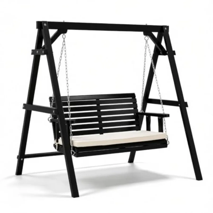 4 Feet Outdoor Porch Swing with Frame, Patio Hanging Swing and Stand with Extra Cushions Heavy Duty 880 LBS for Yard, Garden, P