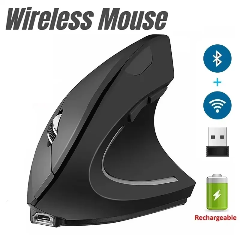 Gaming Office Dual Mode Mice Ergonomic Vertical Mouse Wireless RGB Backlit Silent Buttons PC Laptop Travel Input Device Supplies
