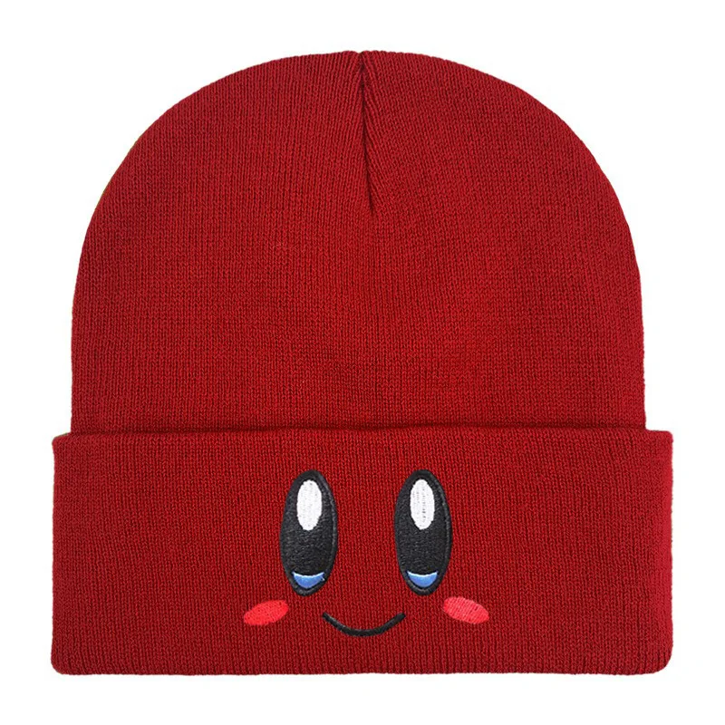 Cartoon New Pink Kirby Knitted Fashion Hat Eye Embroidery Elasticity Beanie Winter Keep Warm Girls Autumn Crimping Women Gift