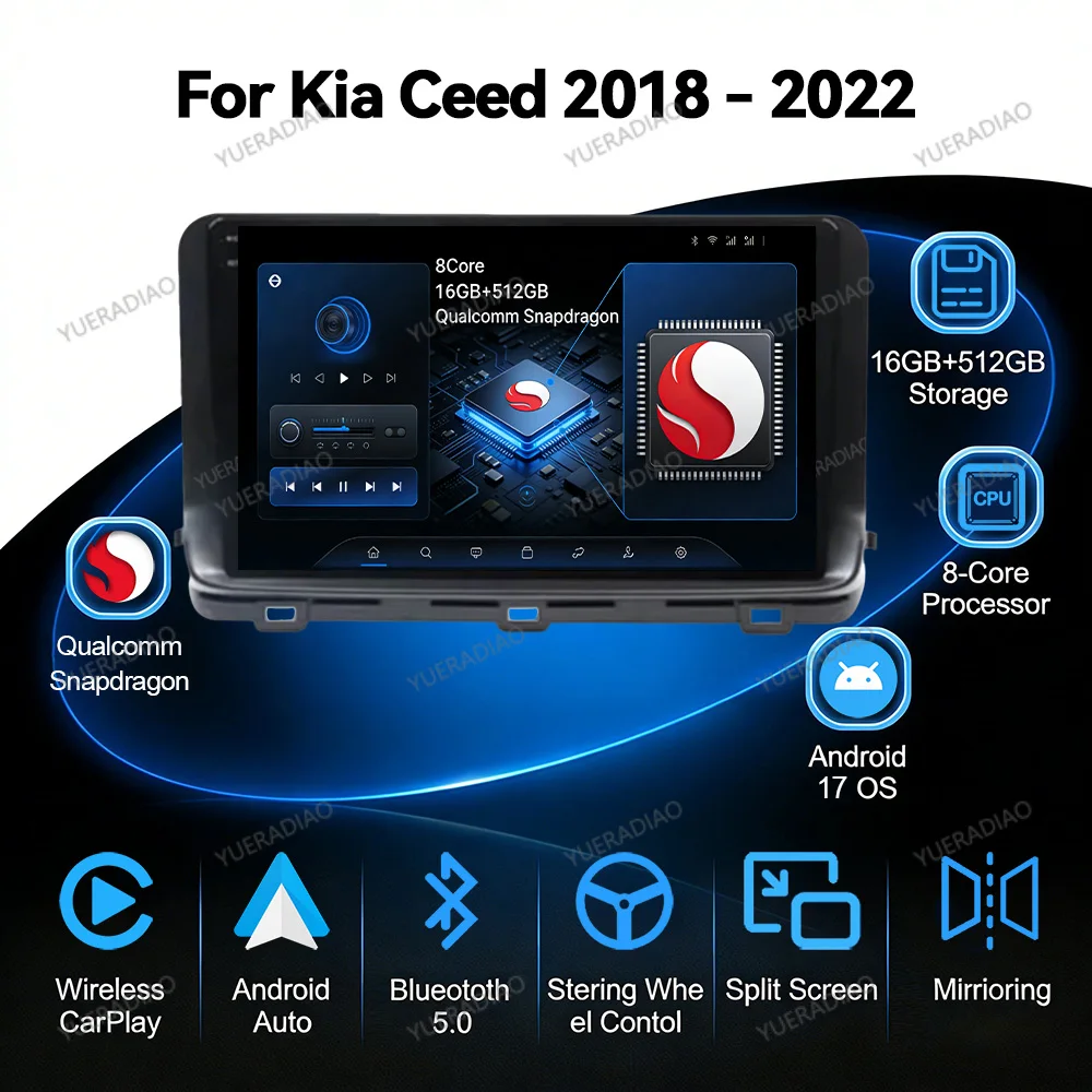 Android 17 Car Radio For Kia Ceed 3 CD 2018 - 2022 QLED 4G WIFI Multimedia Stereo Video Player GPS NAVI Qualcomm BT 2DIN LTE 5G